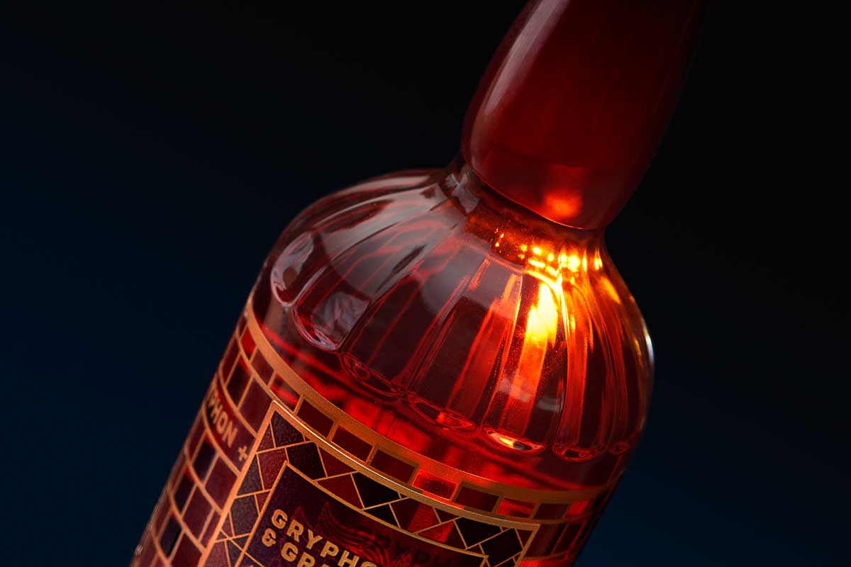 Gryphon and Grain bourbon bottle closeup