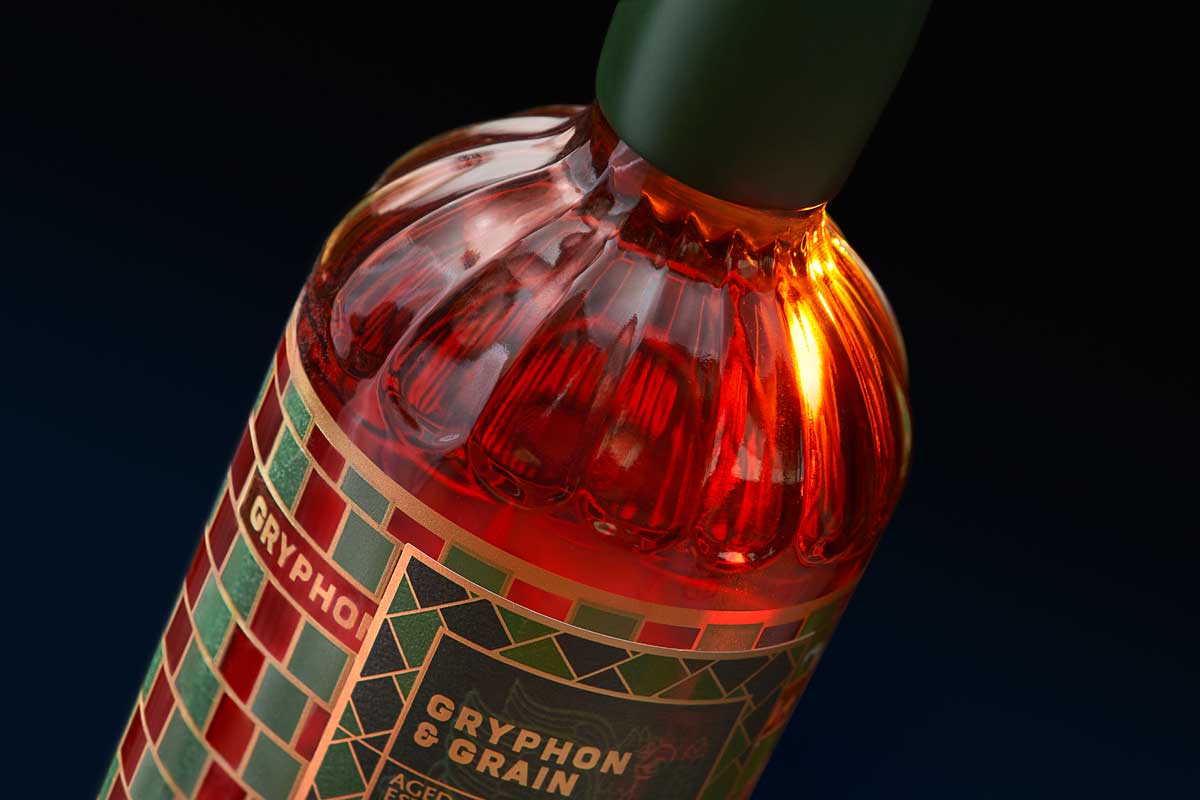 Gryphon and Grain rye bottle closeup